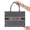 Christian Dior Medium Dior Book Tote Bag Ecru And Blue Dior Oblique Embroidery