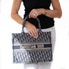 Christian Dior Medium Dior Book Tote Bag Ecru And Blue Dior Oblique Embroidery