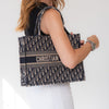 Christian Dior Medium Dior Book Tote Bag Ecru And Blue Dior Oblique Embroidery
