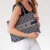 Christian Dior Medium Dior Book Tote Bag Ecru And Blue Dior Oblique Embroidery