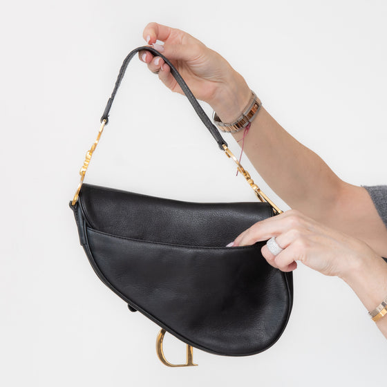 Christian Dior Black Leather Saddle Bag