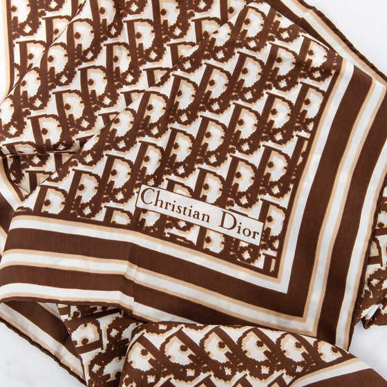 Dior Brown Silk Logo Scarf