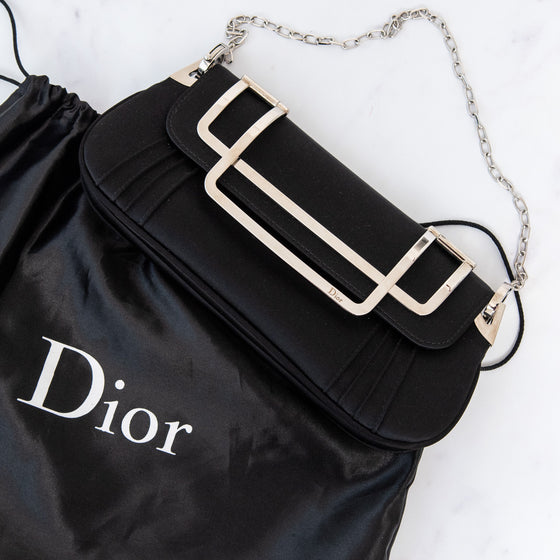 Dior Black Pleated Satin Frame Bag