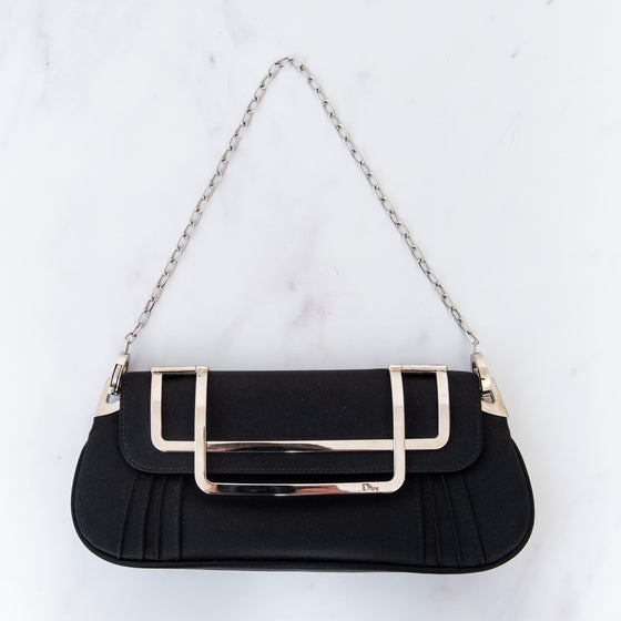 Dior Black Pleated Satin Frame Bag