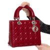 Dior Red Cannage Patent Leather Medium Lady Dior Tote