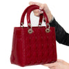 Dior Red Cannage Patent Leather Medium Lady Dior Tote