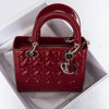 Dior Red Cannage Patent Leather Medium Lady Dior Tote