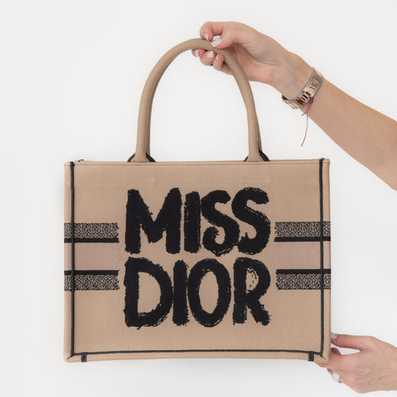 Dior Medium Beige And Black Miss Dior Book Tote Bag
