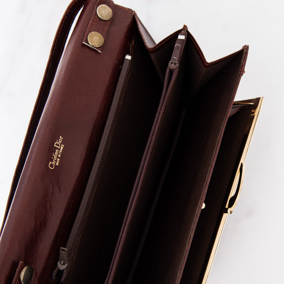 Dior Vintage Burgundy Leather Crossbody Clutch Bag