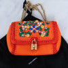 Dolce & Gabbana Orange Crystal Embellished Raffia Miss Dolce Bag