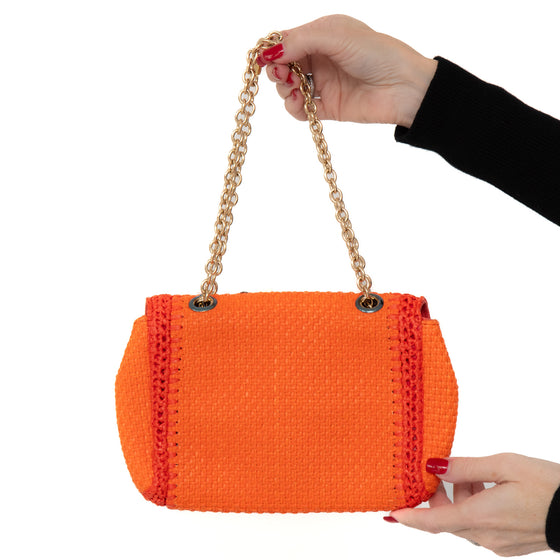 Dolce & Gabbana Orange Crystal Embellished Raffia Miss Dolce Bag