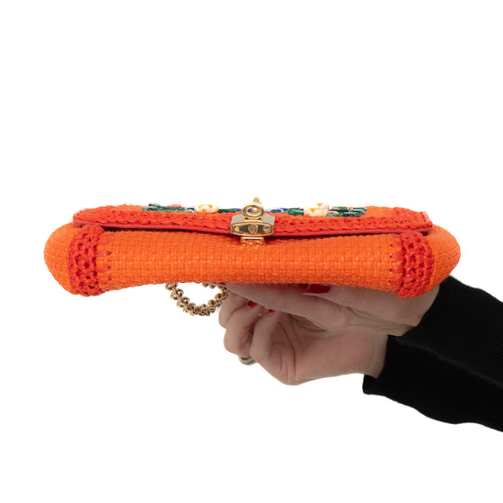 Dolce & Gabbana Orange Crystal Embellished Raffia Miss Dolce Bag