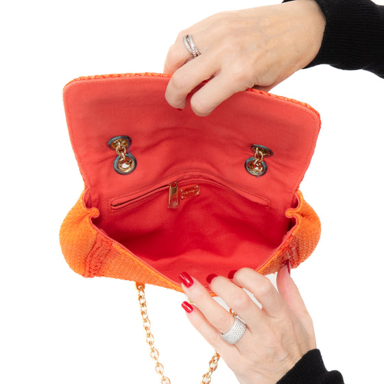 Dolce & Gabbana Orange Crystal Embellished Raffia Miss Dolce Bag