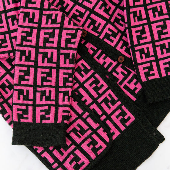 Fendi Logo Pink Wool Blend Cardigan