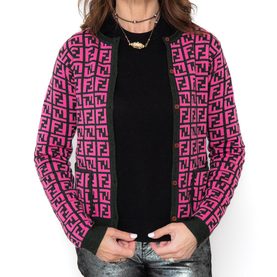 Fendi Logo Pink Wool Blend Cardigan