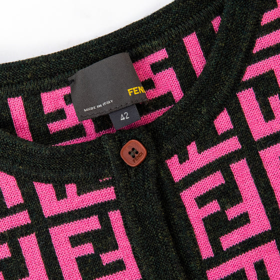 Fendi Logo Pink Wool Blend Cardigan