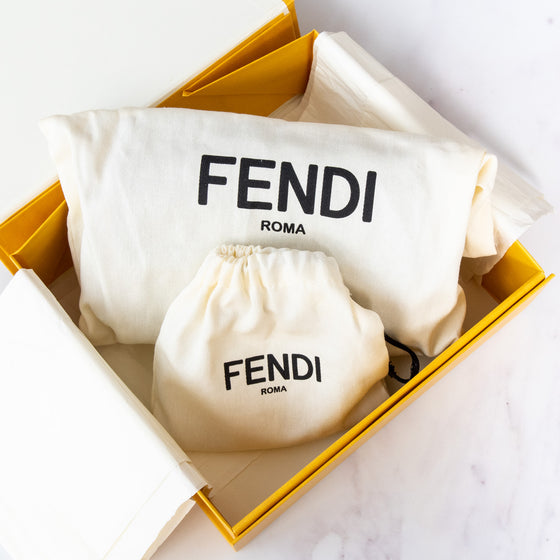 Fendi Denim Vitello King FF Embroidered Mini Baguette Denim Chiaro Brandy