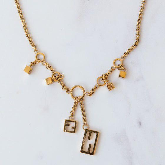 Fendi Necklace FF Logo Gold Plated Chain Pendant