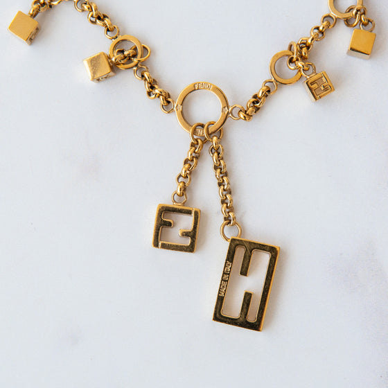 Fendi Necklace FF Logo Gold Plated Chain Pendant