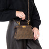 Fendi Peekaboo I See U Mini Sequin Brown FF Zucca Jacquard Fabric Bag