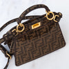 Fendi Peekaboo I See U Mini Sequin Brown FF Zucca Jacquard Fabric Bag