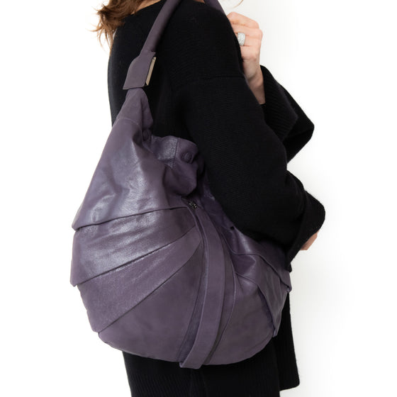 Fendi Purple Crackled Leather Pleated and Tucked Hobo Bag