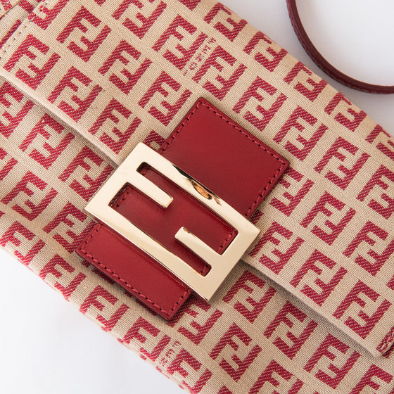 Fendi Zucchino Red Mini Mamma Baguette Bag