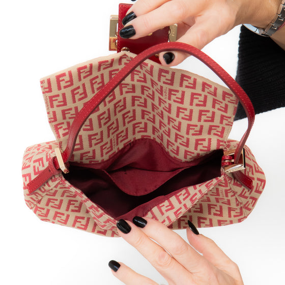 Fendi Zucchino Red Mini Mamma Baguette Bag