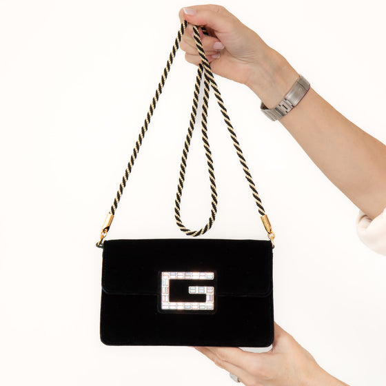 Gucci Black Velvet G Square Crossbody Bag