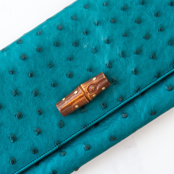 Gucci Vintage Ostrich Bamboo Detail Shoulder Bag