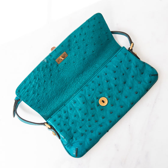 Gucci Vintage Ostrich Bamboo Detail Shoulder Bag
