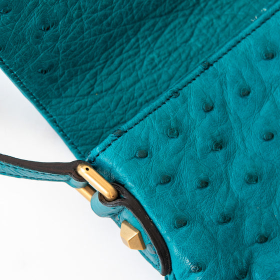 Gucci Vintage Ostrich Bamboo Detail Shoulder Bag