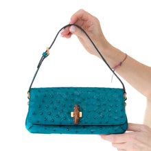  Gucci Vintage Ostrich Bamboo Detail Shoulder Bag