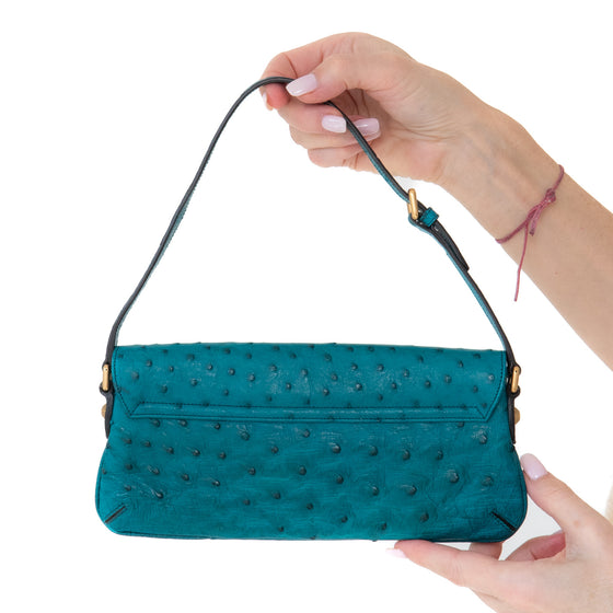 Gucci Vintage Ostrich Bamboo Detail Shoulder Bag