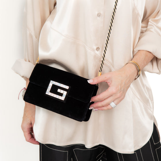 Gucci Black Velvet G Square Crossbody Bag