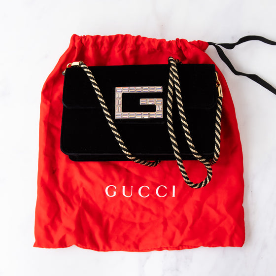 Gucci Black Velvet G Square Crossbody Bag