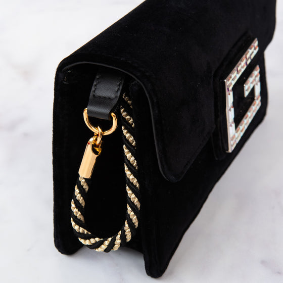 Gucci Black Velvet G Square Crossbody Bag