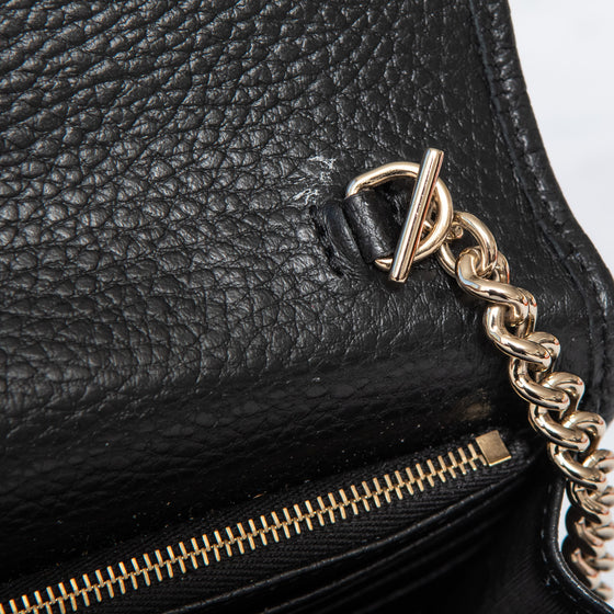 Gucci Black Leather Interlocking G Dollar Wallet On Chain Crossbody Bag