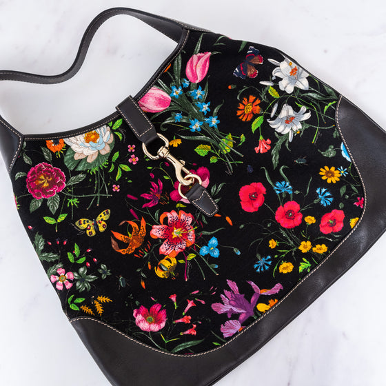 Gucci Jackie Floral Canvas Shoulder Bag