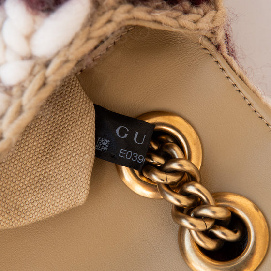 Gucci Marmont Burgundy Crochet Houndstooth Wool Shoulder Bag
