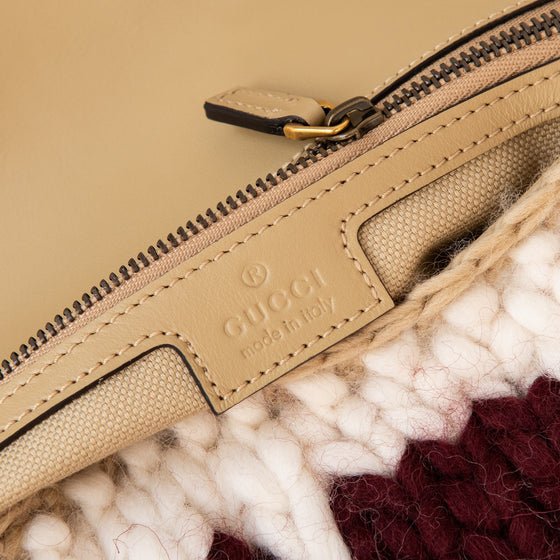 Gucci Marmont Burgundy Crochet Houndstooth Wool Shoulder Bag