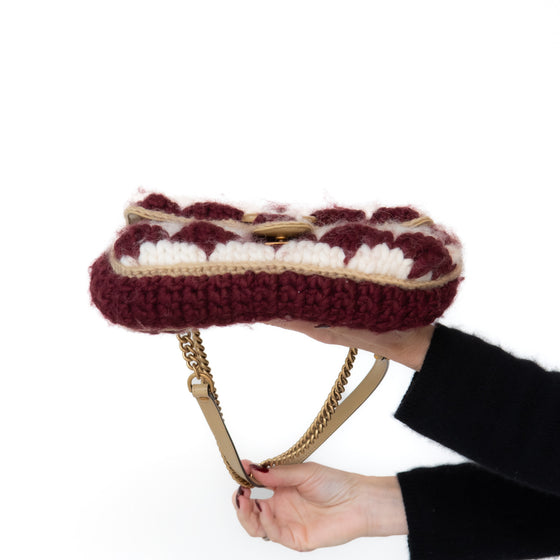 Gucci Marmont Burgundy Crochet Houndstooth Wool Shoulder Bag