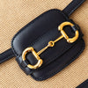 Gucci Navy Horsebit 1955 Raffia And  Leather Shoulder Bag