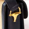 Gucci Navy Horsebit 1955 Raffia And  Leather Shoulder Bag