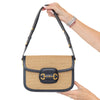 Gucci Navy Horsebit 1955 Raffia And  Leather Shoulder Bag
