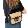 Gucci Navy Horsebit 1955 Raffia And  Leather Shoulder Bag