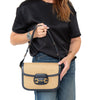 Gucci Navy Horsebit 1955 Raffia And  Leather Shoulder Bag