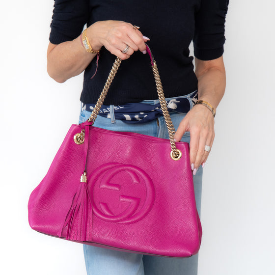 Gucci Magenta Leather Soho Chain Tote Bag
