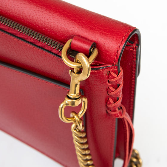 Gucci Red Leather  Animalier Chain Shoulder Bag