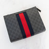 Gucci GG Supreme Web Zipped Pouch Leather Clutch Bag